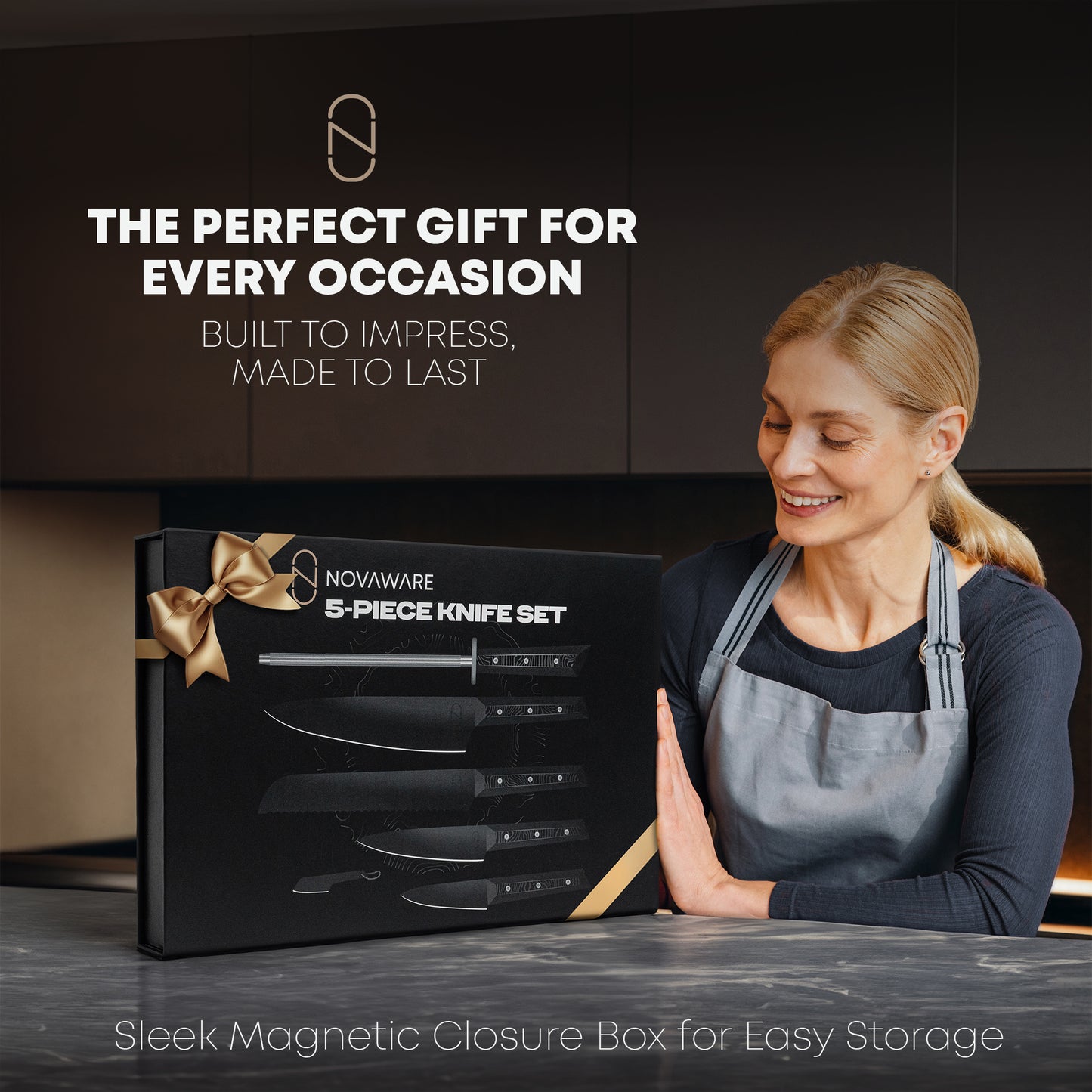 5-Piece Knife Set - 60 HRC Black Titanium Coated Steel