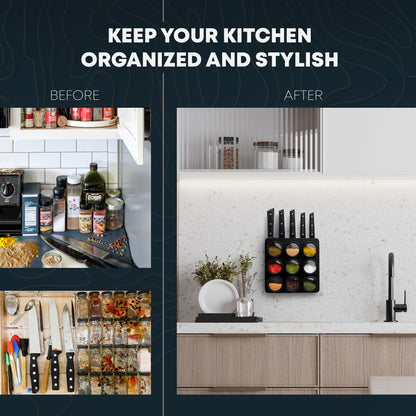 3-in-1 Magnetic Knife Block, 5 Piece Knife Set, Spice Rack Bundle