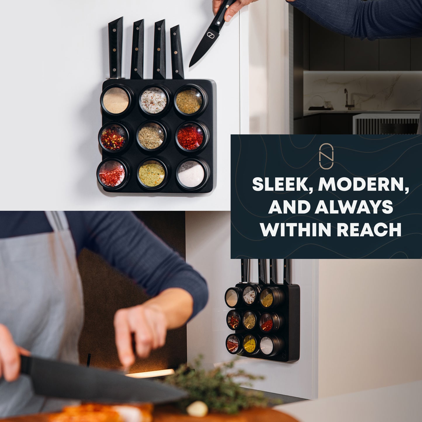3-in-1 Magnetic Knife Block, 5 Piece Knife Set, Spice Rack Bundle