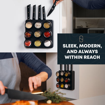 3-in-1 Magnetic Knife Block, 5 Piece Knife Set, Spice Rack Bundle