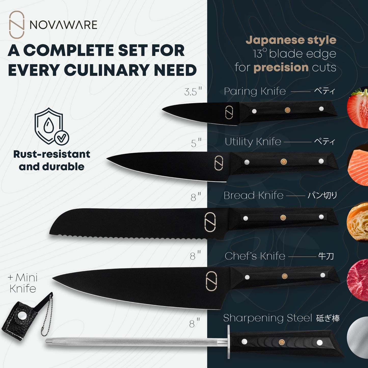 3-in-1 Magnetic Knife Block, 5 Piece Knife Set, Spice Rack Bundle