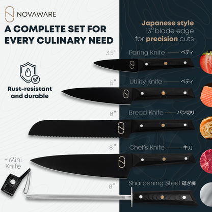 3-in-1 Magnetic Knife Block, 5 Piece Knife Set, Spice Rack Bundle